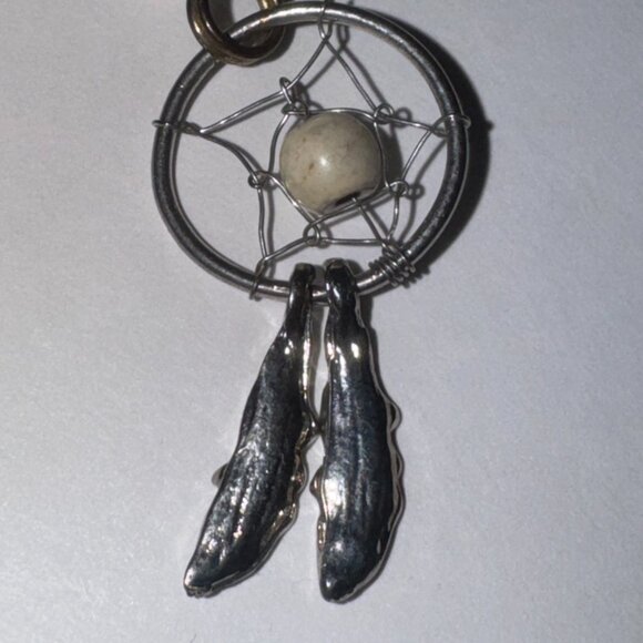Topaz Orange gem with Cream bead Dream Catcher Dangle Belly Ring - Picture 11 of 11